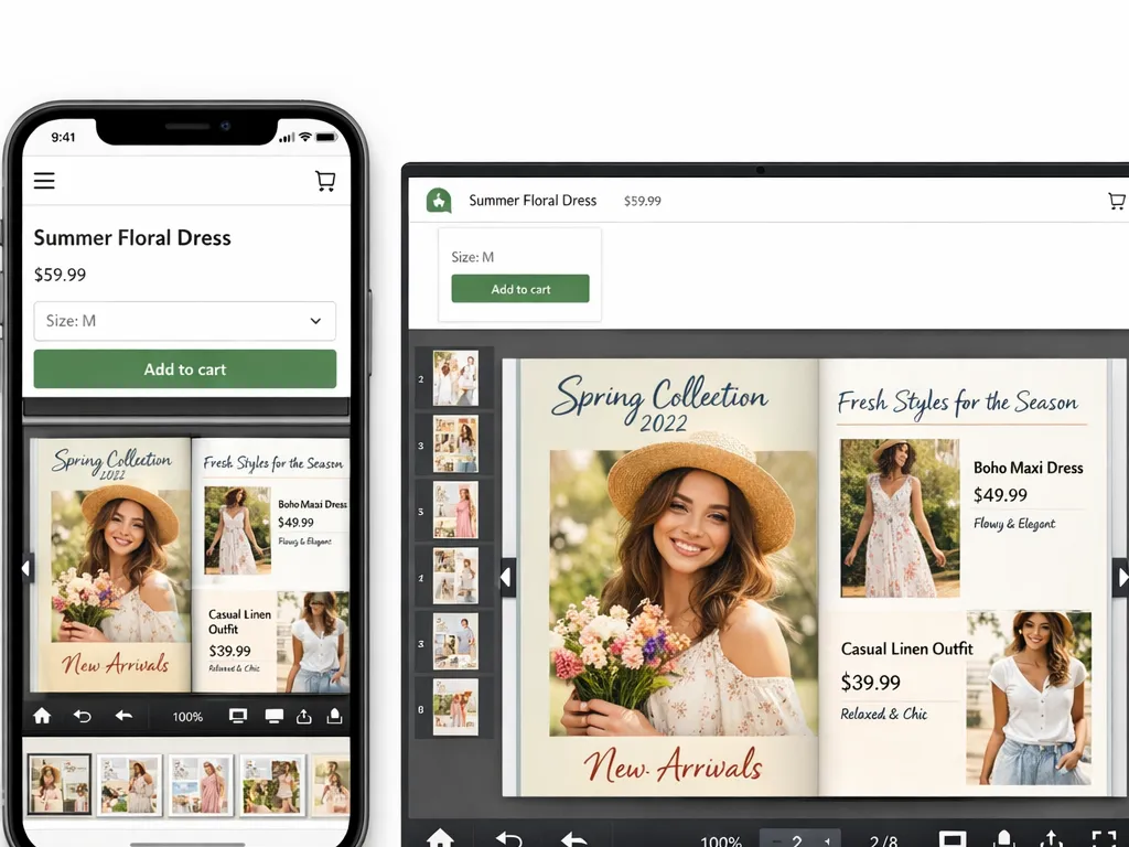 Mobile view of a Shopify product page with an inline Neo Flipbook
