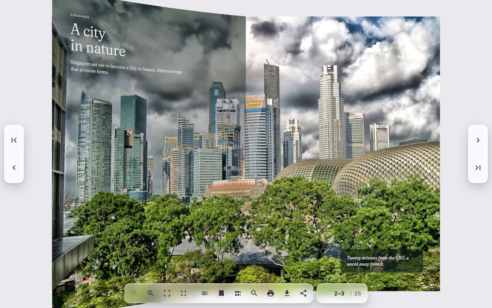 A brochure page curling over mid-turn in the WebGL 3D style